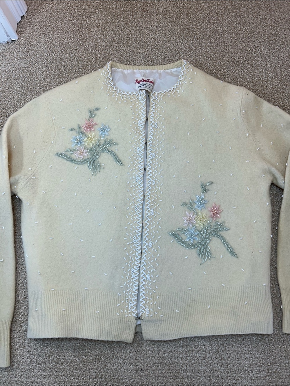 Vintage Hupps Tokyo Traders Cream Beaded Sweater size XS